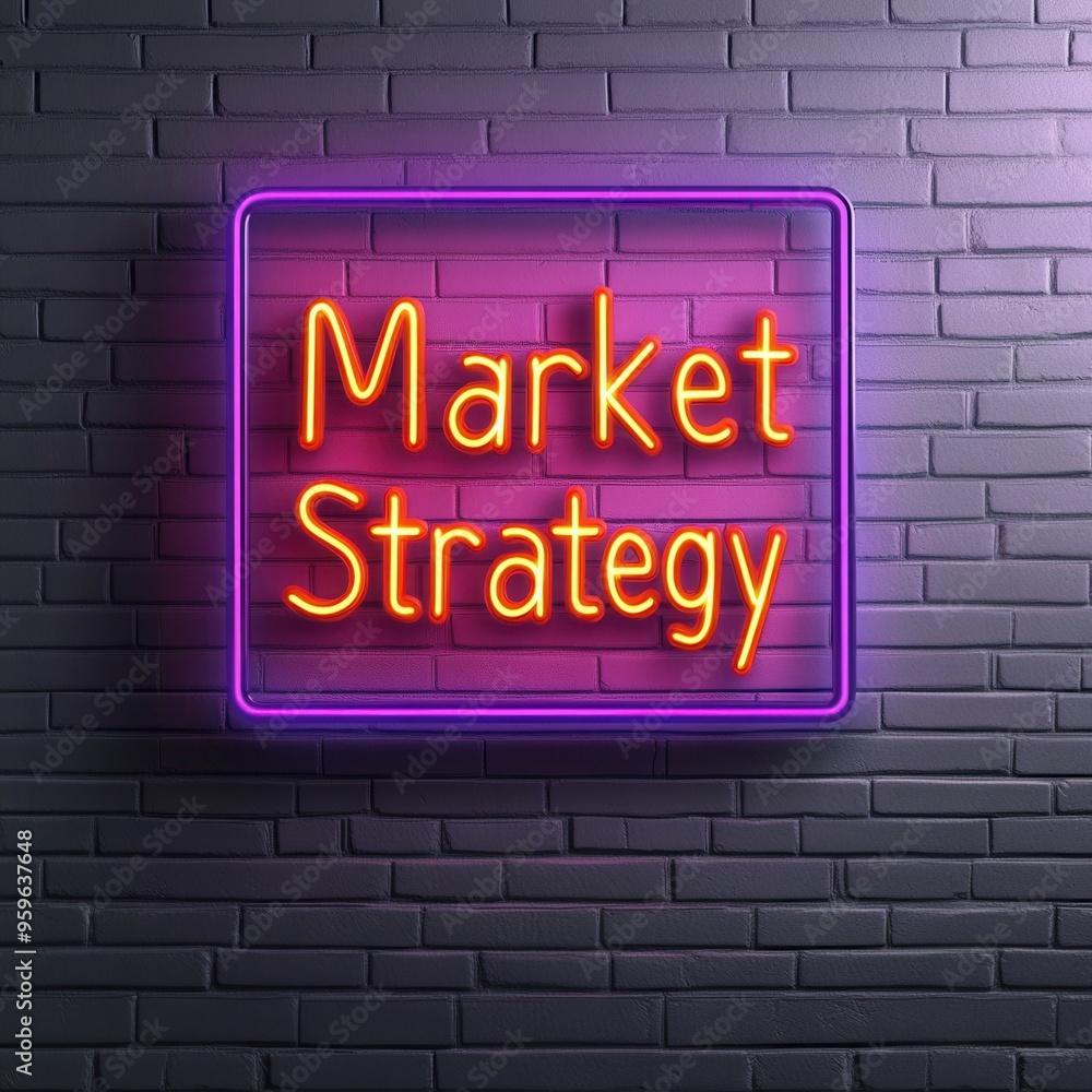 Vibrant neon sign displaying 'Market Strategy', perfect for business and marketing themes in modern design. Vibrant neon sign displaying 'Market Strategy', perfect for business and marketing themes in modern design.
