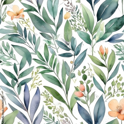 seamless Watercolor Pattern using botanical elements.