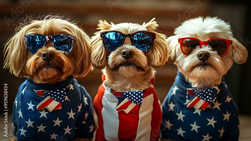 Three dogs in patriotic out...