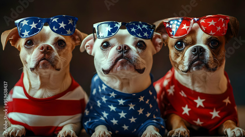 Three dogs in patriotic out...