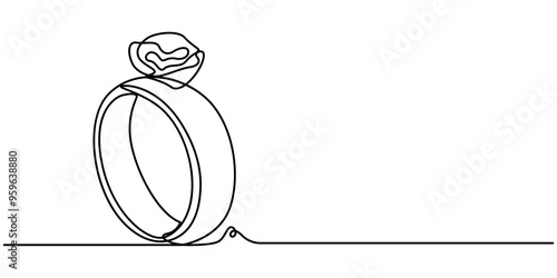 Diamond Ring Continuous Line Illustration, Wedding Ring continuous line drawing with color shapes, Wedding Ring, Diamond Ring Continuous Line Icon, Wedding rings in cartoon, doodle style.