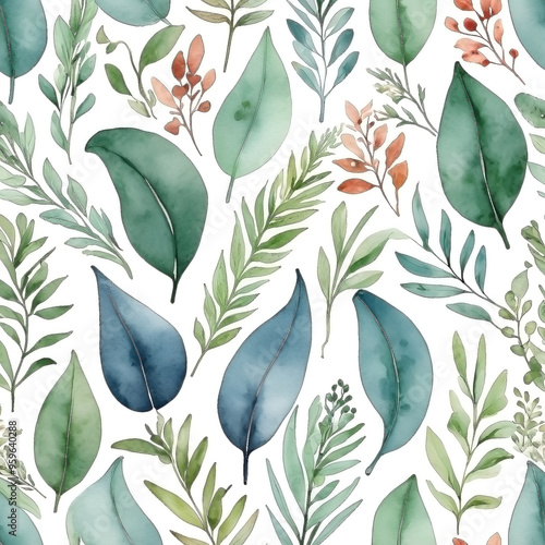 seamless Watercolor Pattern using botanical elements.
