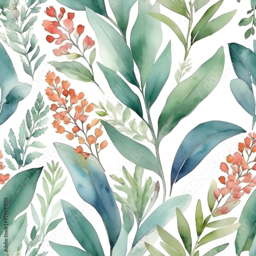 seamless Watercolor Pattern using botanical elements.