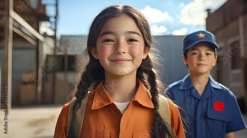 Two children smiling outdoo...