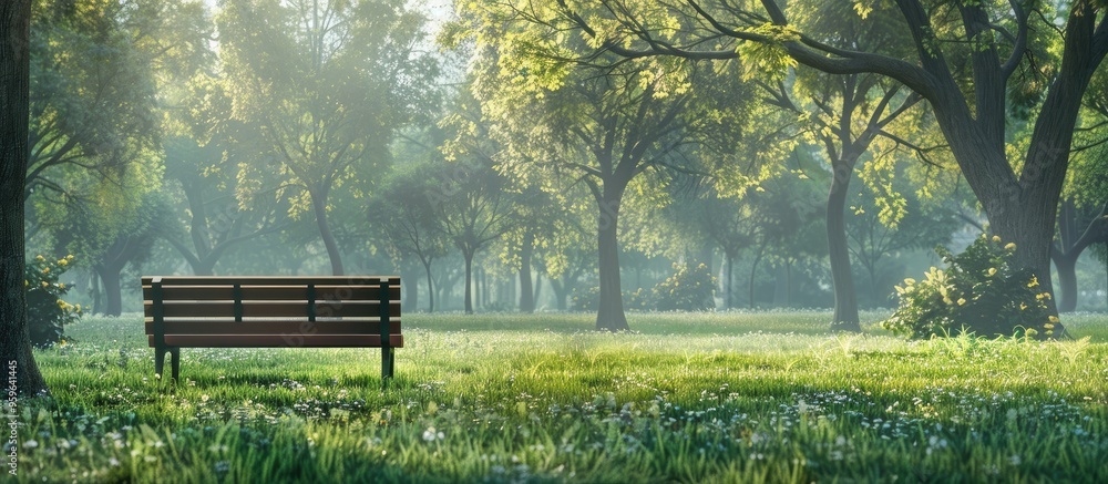 Bench in the park. Copy space image. Place for adding text and design