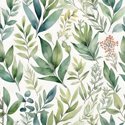 seamless Watercolor Pattern using botanical elements.