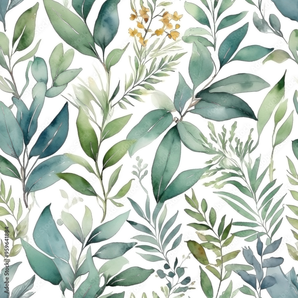 Fototapeta premium seamless Watercolor Pattern using botanical elements.