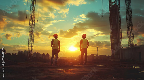 Two workers observing a sun...