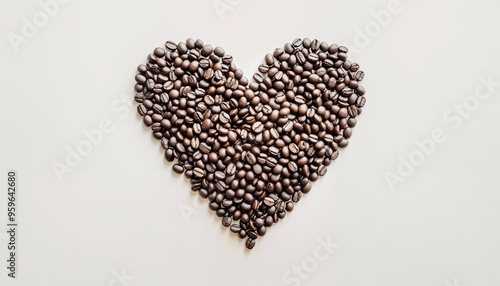 Coffee Beans Forming a Heart Shape on White Background