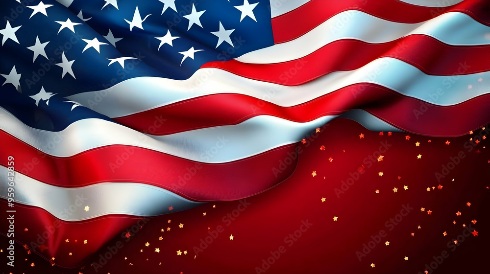 Waving American flag with a festive background. Waving American flag with a festive background.
