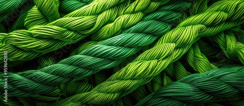 Rolled polyester cord in a variety of bright green shades Vertical image copyspace photo