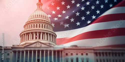 Wallpaper Mural us capitol building with american flag and financial chart overlay - symbol of american democracy, economy, and power. Torontodigital.ca