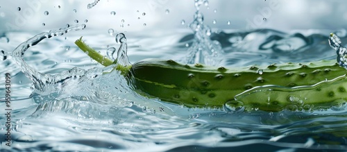 cucumber plunged into refreshing cool water. Copy space image. Place for adding text and design