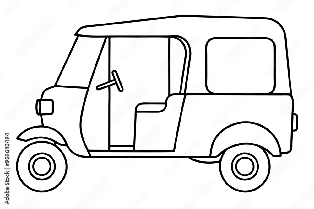 Auto Rickshaw line art drawing, Classic auto rickshaw outline vector Auto Rickshaw line art drawing, Classic auto rickshaw outline vector