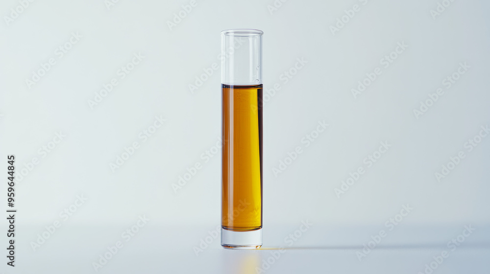 A glass tube filled with oil, photographed against a white backdrop. This oil is being tested in an industrial lab to see how well it works. A glass tube filled with oil, photographed against a white backdrop. This oil is being tested in an industrial lab to see how well it works.