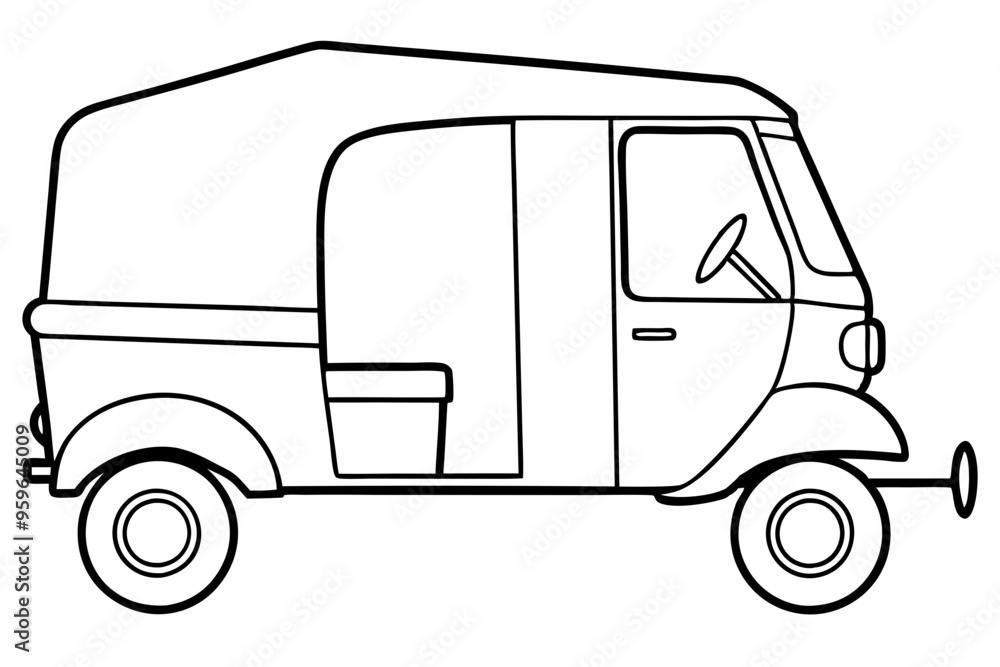 Rickshaw Line Drawing Vector Illustration
