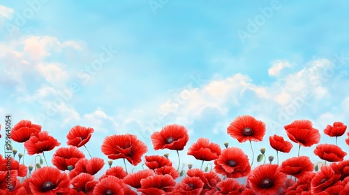 Wallpaper Mural Endless poppy field under a serene sky, illustrated in a vintage watercolor style, with soft washes of red and blue, evoking a sense of calm and remembrance. Torontodigital.ca