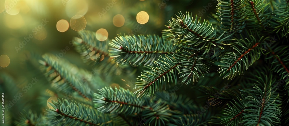Close up of a fir tree branch Shallow depth of field Close up of a pine branch Concept for Christmas wallpaper Copy space Close up of a fir tree branch Shallow depth of field Close up of a pine branch Concept for Christmas wallpaper Copy space