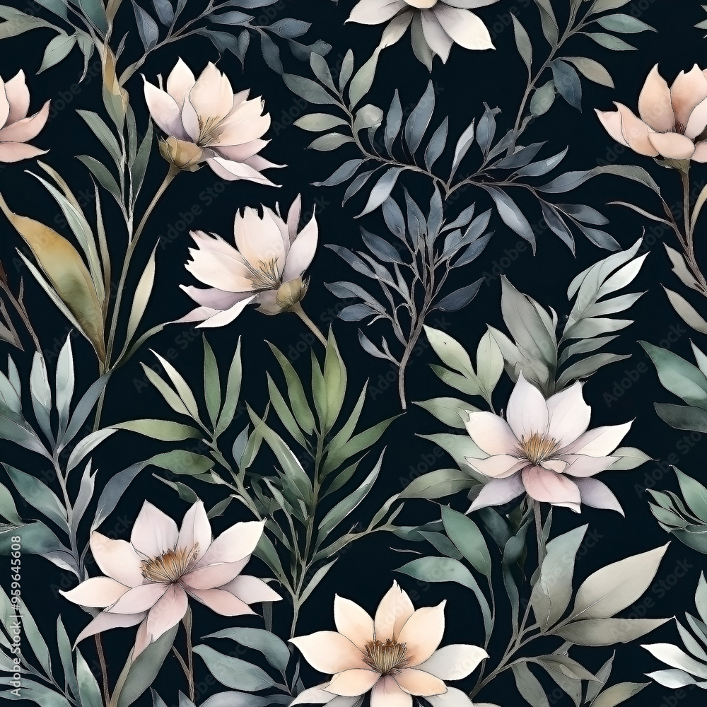 seamless Watercolor Pattern using botanical elements. seamless Watercolor Pattern using botanical elements.