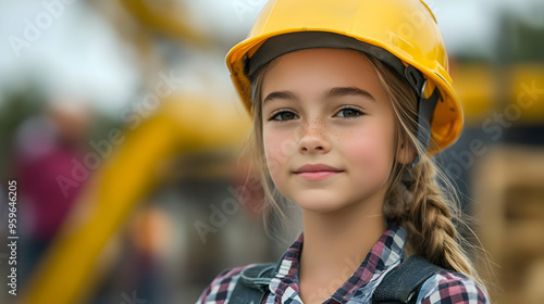 Young girl wearing a hard h...
