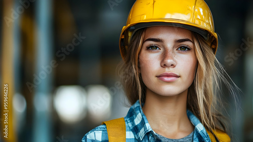 Young woman in a hard hat a...