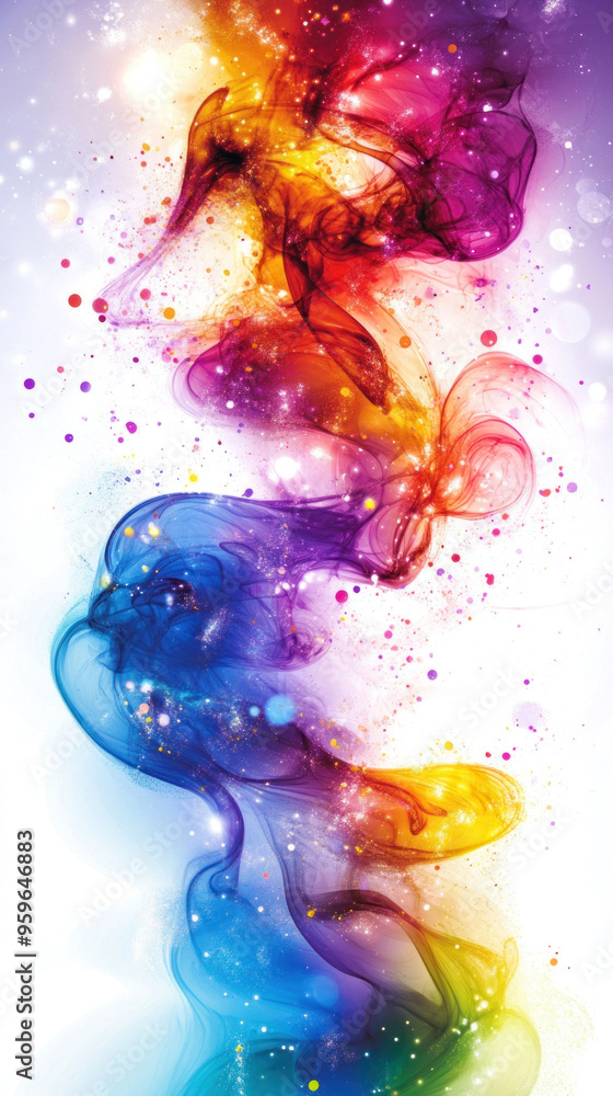 Fototapeta premium A colorful smoke trail with a rainbow of colors. The smoke is in the air and it looks like it's coming from a fire. The colors are bright and vibrant, creating a sense of energy and excitement