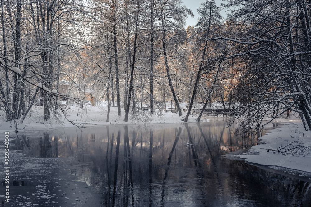 winter landscape with a river in Fiskars, Finland winter landscape with a river in Fiskars, Finland