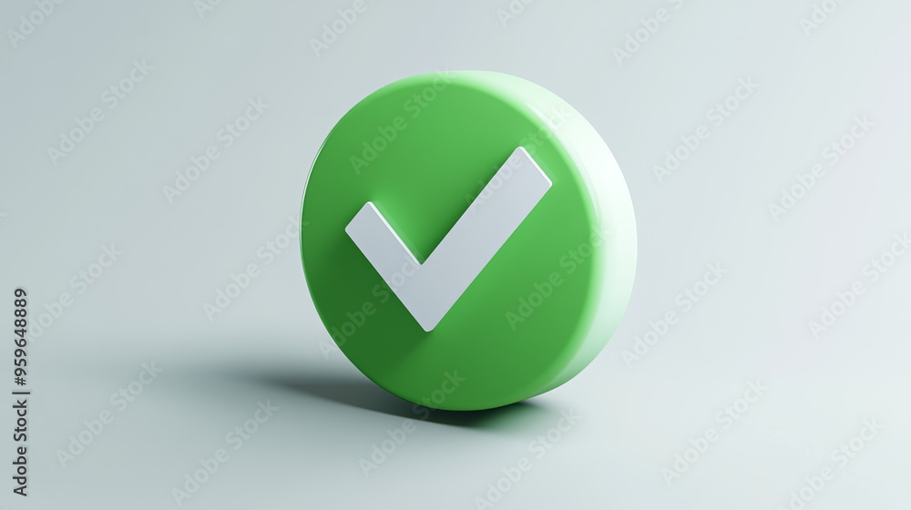 A green circle with a white checkmark. This 3D icon represents a checkmark, showing something is completed or approved. It's perfect for websites or apps, acting like a A green circle with a white checkmark. This 3D icon represents a checkmark, showing something is completed or approved. It's perfect for websites or apps, acting like a