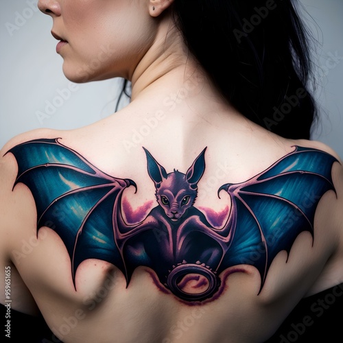 portrait of a woman 's bat  tattoo  photo