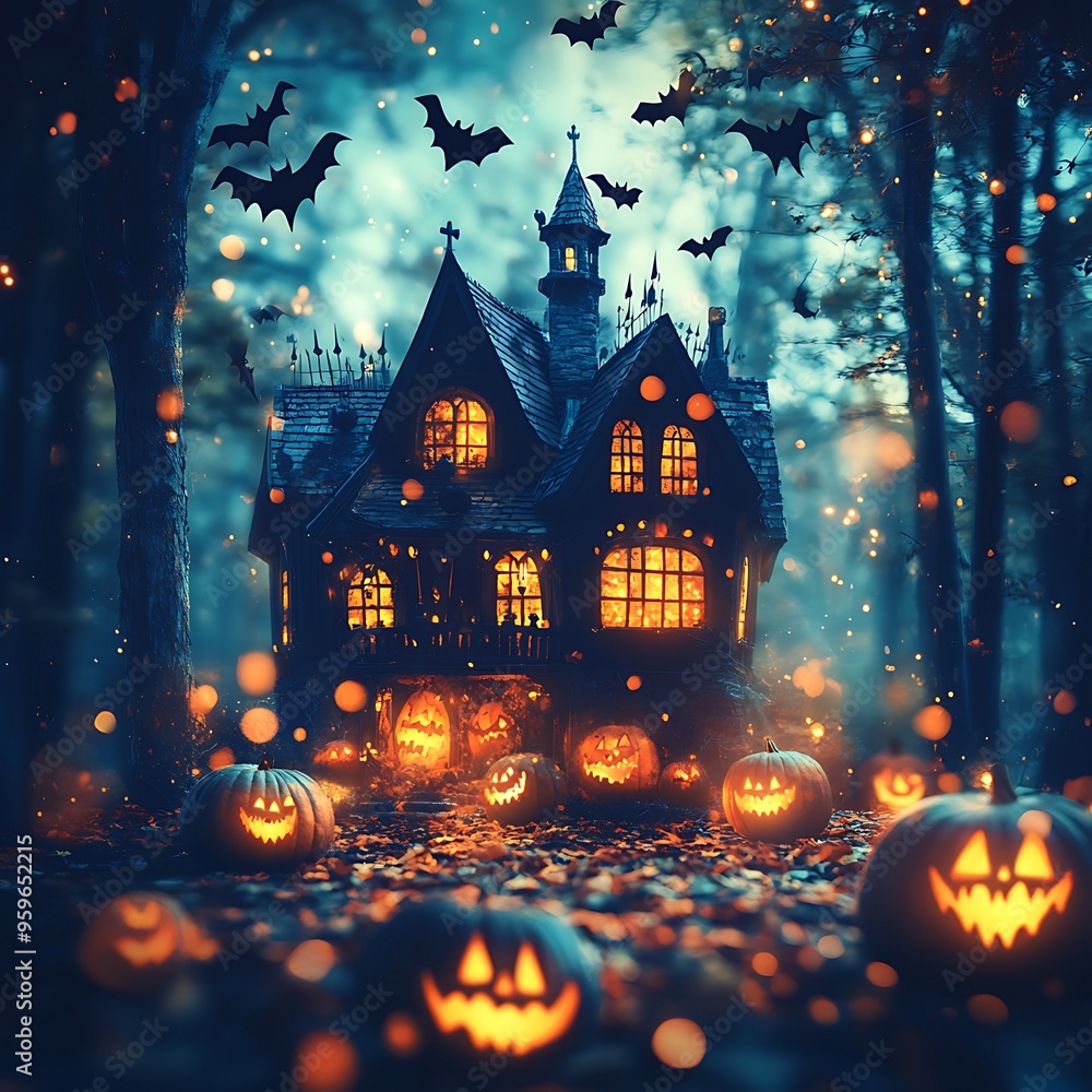 Haunted House and Glowing Jack-O'-Lantern on a Mystical Halloween Night, Eerie Glow: Jack-O'-Lantern and Haunted House on Halloween, Spooky Forest Night:, A Haunted Night, Mystical Halloween Eve Haunted House and Glowing Jack-O'-Lantern on a Mystical Halloween Night, Eerie Glow: Jack-O'-Lantern and Haunted House on Halloween, Spooky Forest Night:, A Haunted Night, Mystical Halloween Eve