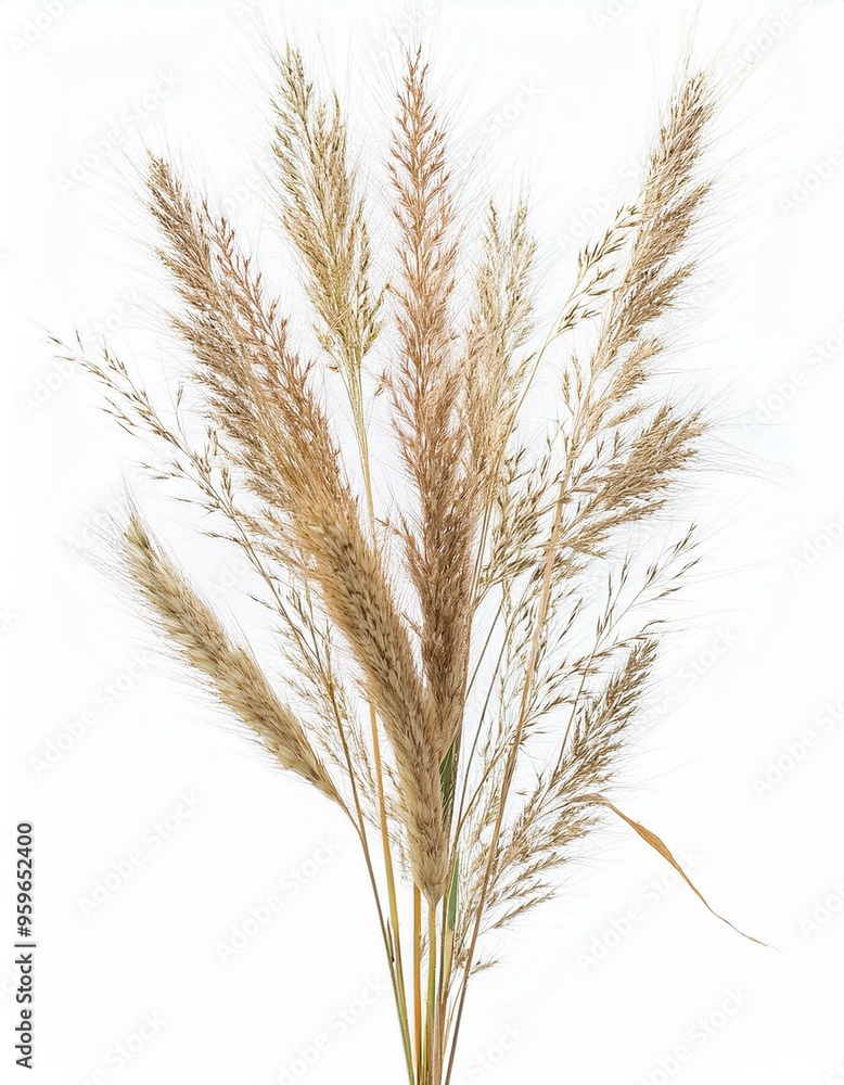 Detailed View of Dry Grass and Seeds: Isolated on White for Clean Presentation Detailed View of Dry Grass and Seeds: Isolated on White for Clean Presentation