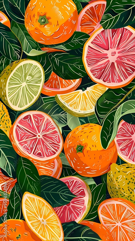 Orange and green lemon pattern illustration poster background Orange and green lemon pattern illustration poster background