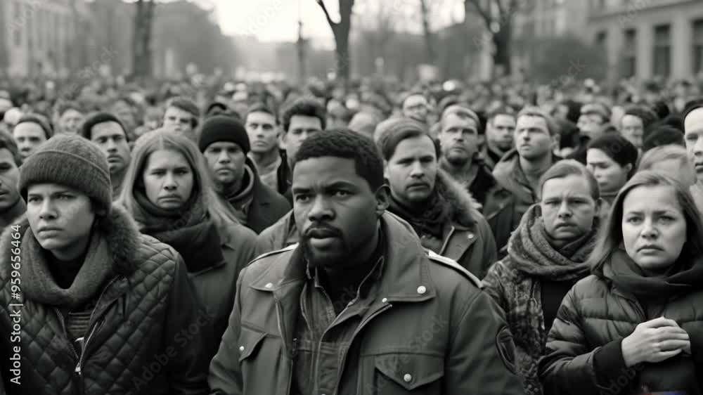 Group of Determined People Walking Together in Unity Group of Determined People Walking Together in Unity