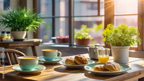 Wallpaper Mural Cozy Breakfast Table with Coffee and Pastries by the Window Torontodigital.ca