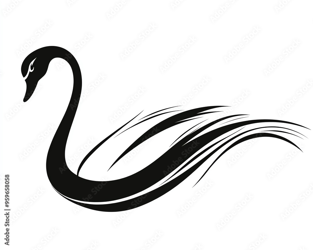 Fototapeta premium Abstract swan silhouette with flowing lines and feathers.
