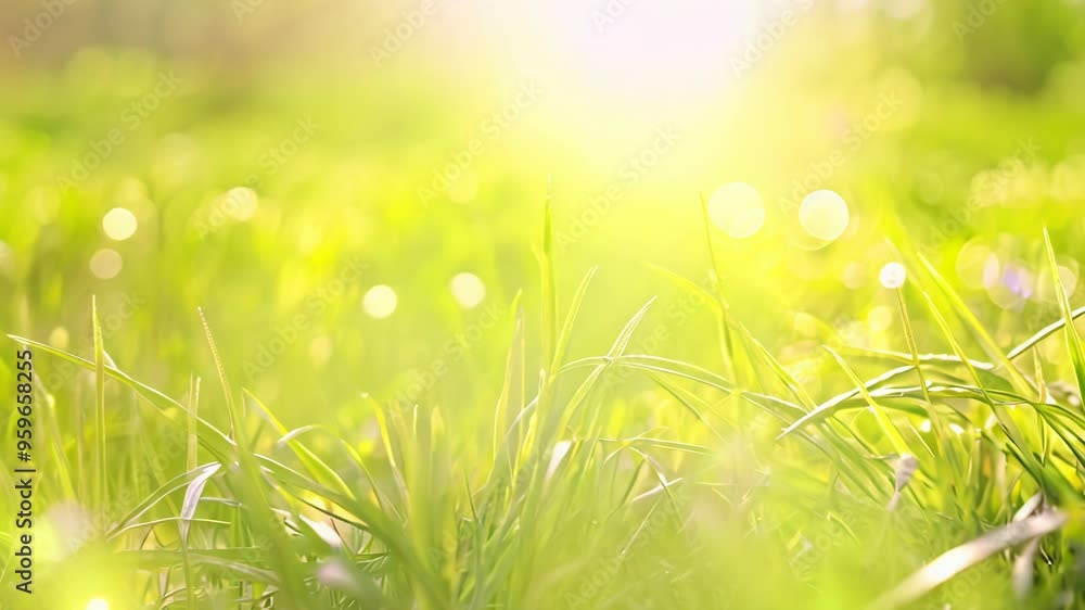 Sunlit Green Grass with Dew in a Summer Morning Sunlit Green Grass with Dew in a Summer Morning
