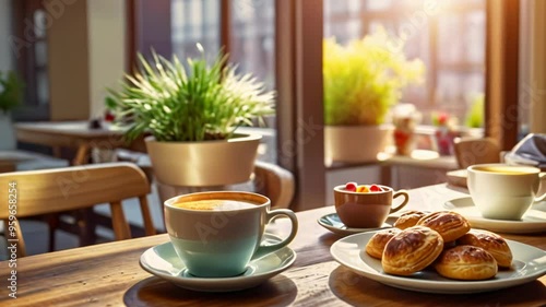 Wallpaper Mural Cozy Breakfast Table with Coffee and Pastries by the Window Torontodigital.ca