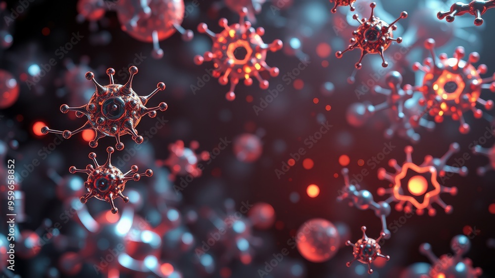 Abstract 3D rendering of viruses.