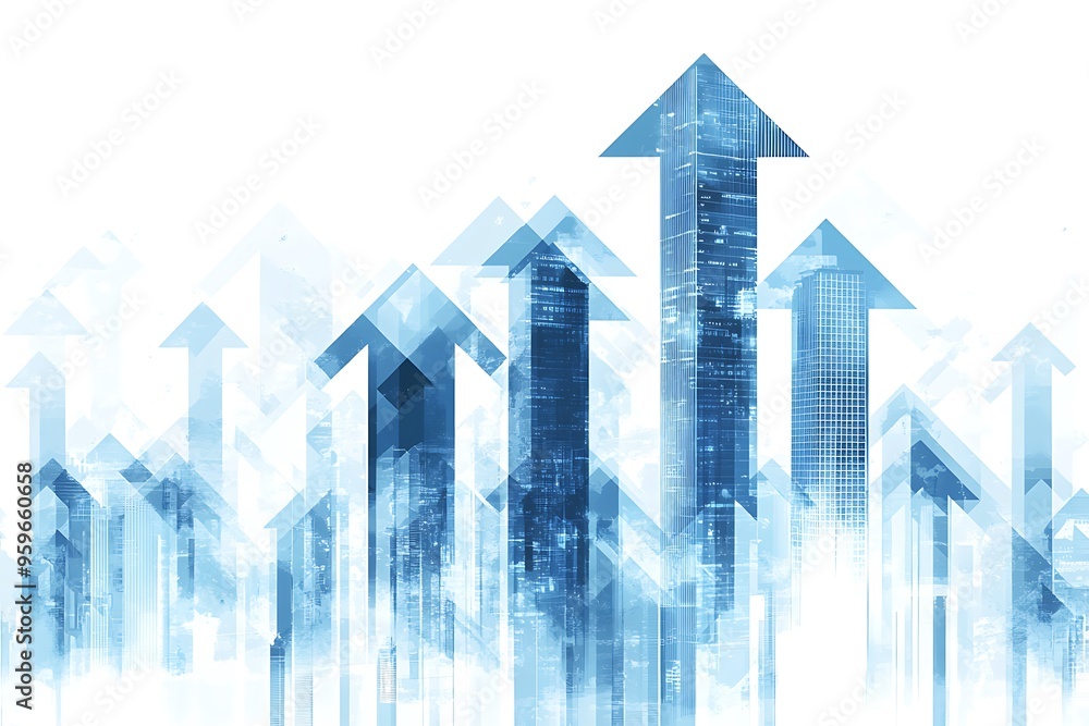 Abstract Cityscape with Arrows Representing Growth and Progress Abstract Cityscape with Arrows Representing Growth and Progress