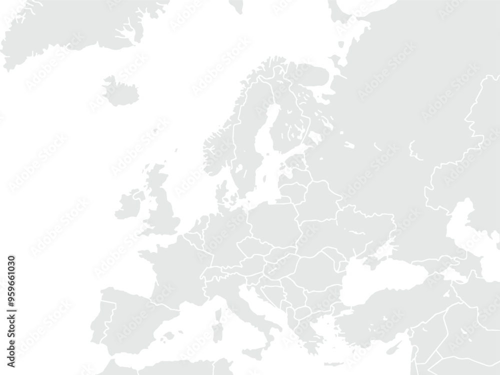 Map of Europe.for website layouts,background,education, precise,customizable,Travel worldwide,map silhouette backdrop,earth geography, political,reports. Grayscale style ,isolated on white background. Map of Europe.for website layouts,background,education, precise,customizable,Travel worldwide,map silhouette backdrop,earth geography, political,reports. Grayscale style ,isolated on white background.