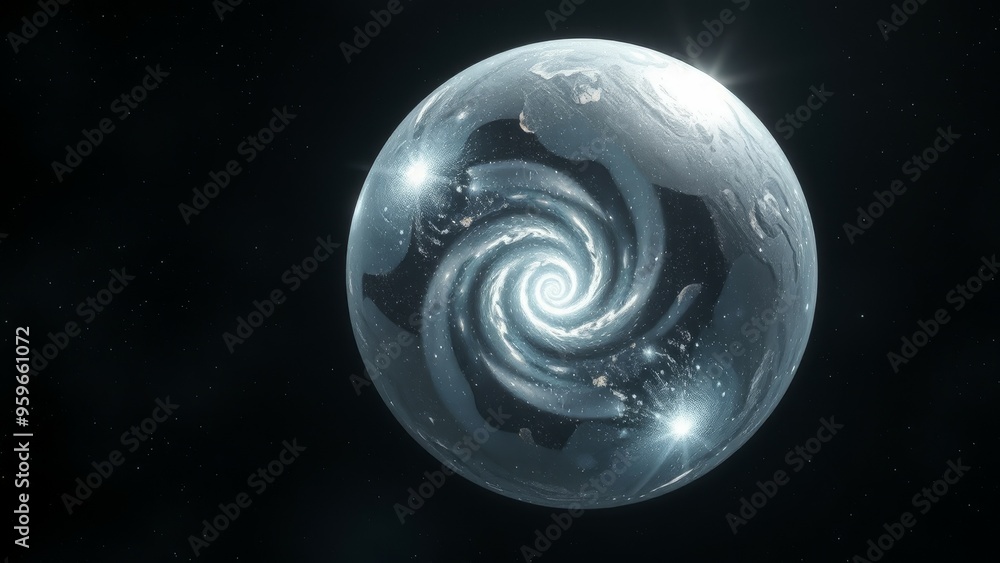 A swirling galaxy inside a crystal sphere. A swirling galaxy inside a crystal sphere.