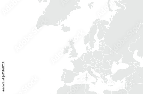 Map of Europe.for website layouts,background,education, precise,customizable,Travel worldwide,map silhouette backdrop,earth geography, political,reports. Grayscale style ,isolated on white background.
