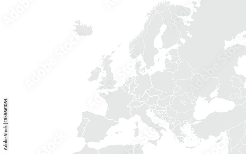 Map of Europe.for website layouts,background,education, precise,customizable,Travel worldwide,map silhouette backdrop,earth geography, political,reports. Grayscale style ,isolated on white background.