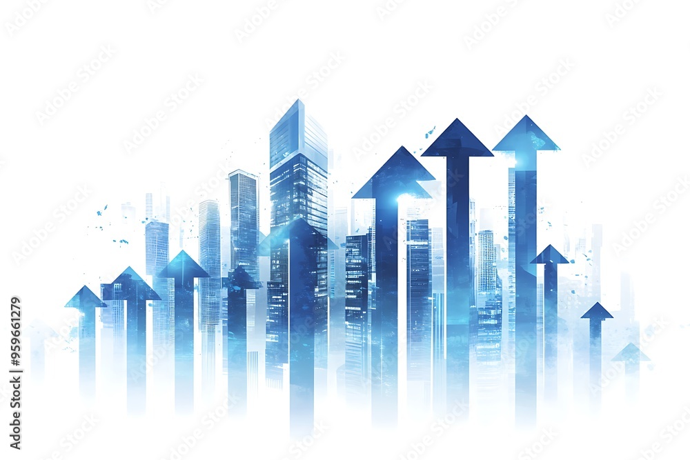 Blue Arrows Rising Over City Skyline Blue Arrows Rising Over City Skyline