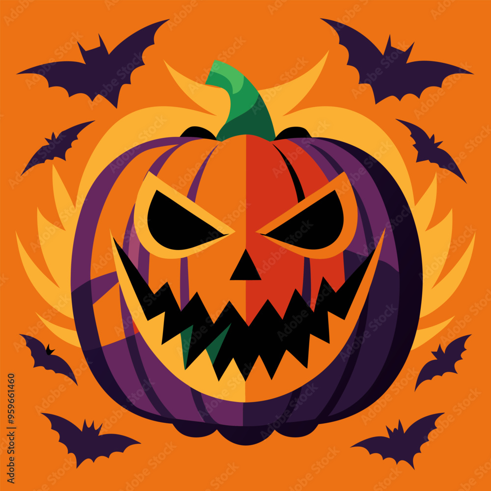 Halloween pattern with cute spooky pumpkins in purple, black and white colors. Star shape, Jack-o-lantern seamless repeat background, wallpaper. Halloween pattern with cute spooky pumpkins in purple, black and white colors. Star shape, Jack-o-lantern seamless repeat background, wallpaper.