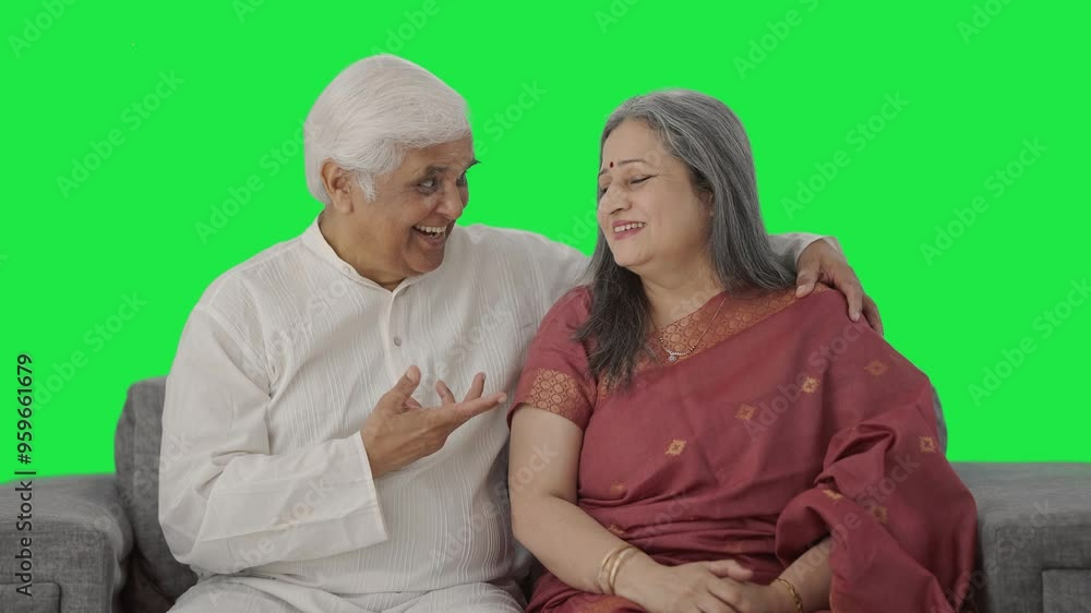 Happy Indian old couple talking to each other Green screen Happy Indian old couple talking to each other Green screen