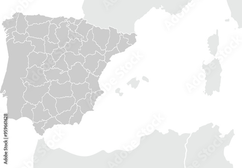 Map of Spain.for website layouts,background,education, precise,customizable,Travel worldwide,map silhouette backdrop,earth geography, political,reports. Grayscale style ,isolated on white background.