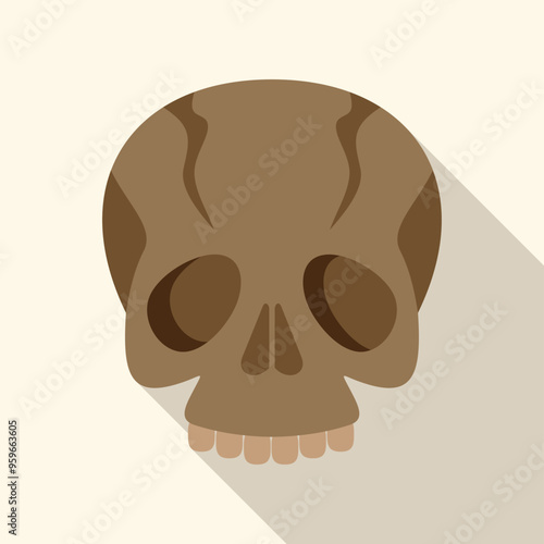 Brown skull with long shadow is smiling on white background