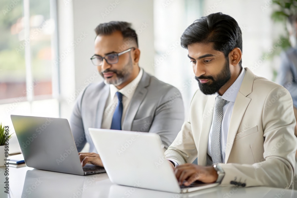 Obraz premium Indian Businessmen Busy at Laptop in Office Setting 