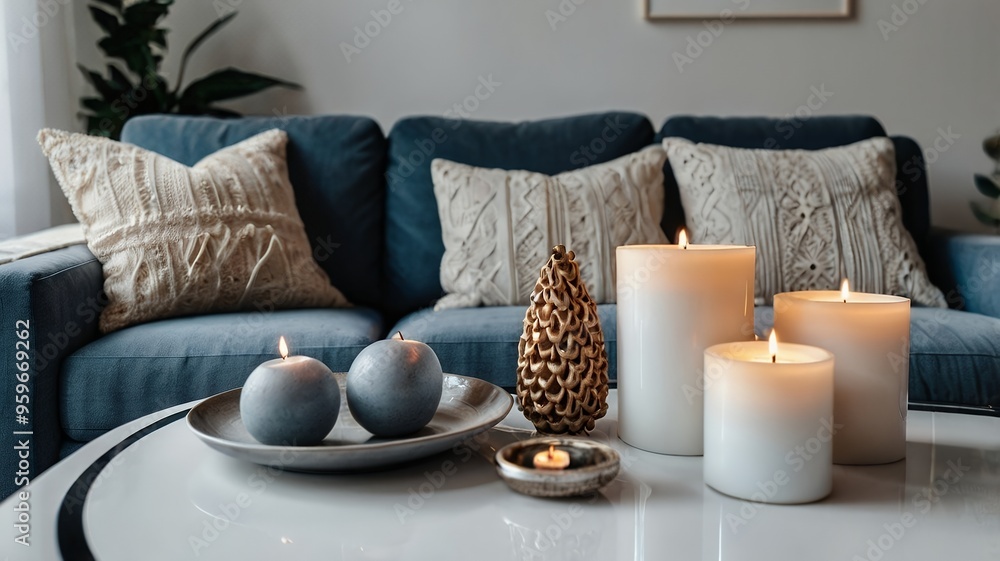 Wax candles on the living room table Wax candles on the living room table